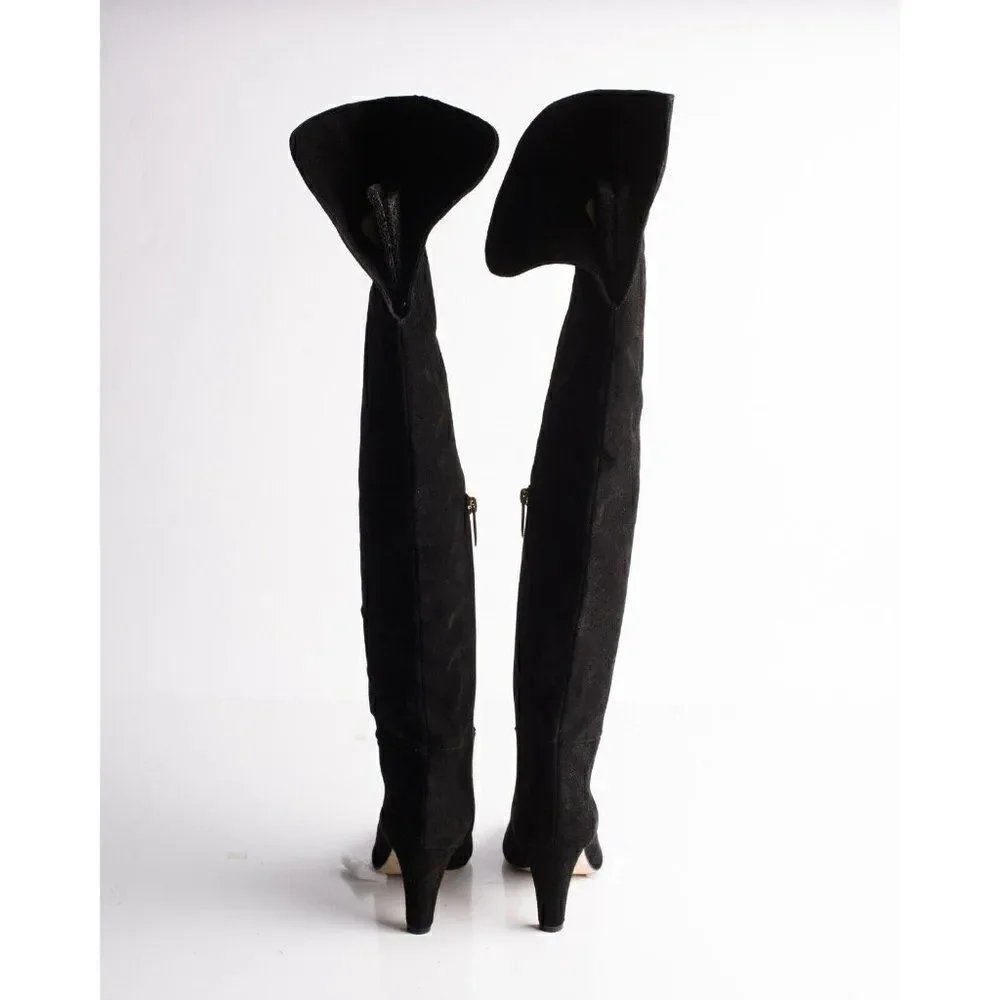 L'AGENCE Womens Black Suede Over the knee Boots EU 36 US 6 Low Heel New in Box